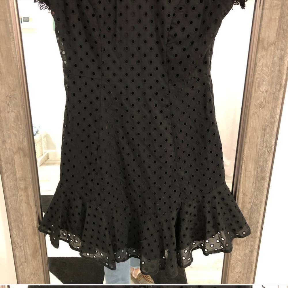 Wayf Black Polka Dot Eyelet Ruffle Lace Up Mini Dress Short Sleeves Size 8
